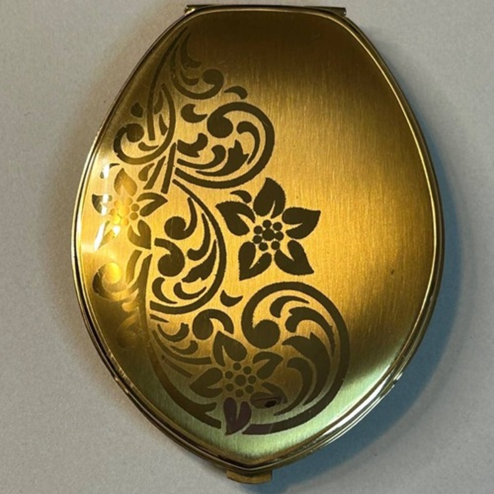 Vintage American Beauty Brush Brass Two‎ Compartment Powder/Make Up Compact NWOB